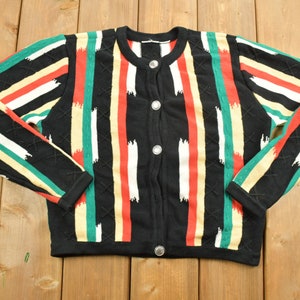Vintage 1990s Colorful Abstract Knit Cardigan Sweater / Vintage Cardigan / Button Up / Striped Cardigan / Button Up Sweater