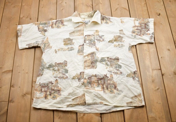 トップス 90s Euro Italy open color short shirt Vintage 80s/90s Women's Multi-colored Patches Button-up