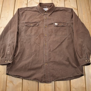 Vintage Y2K Heavy Weight Carhartt Button Up Shirt / Brown Button Up / Vintage Flannel / Vintage Workwear
