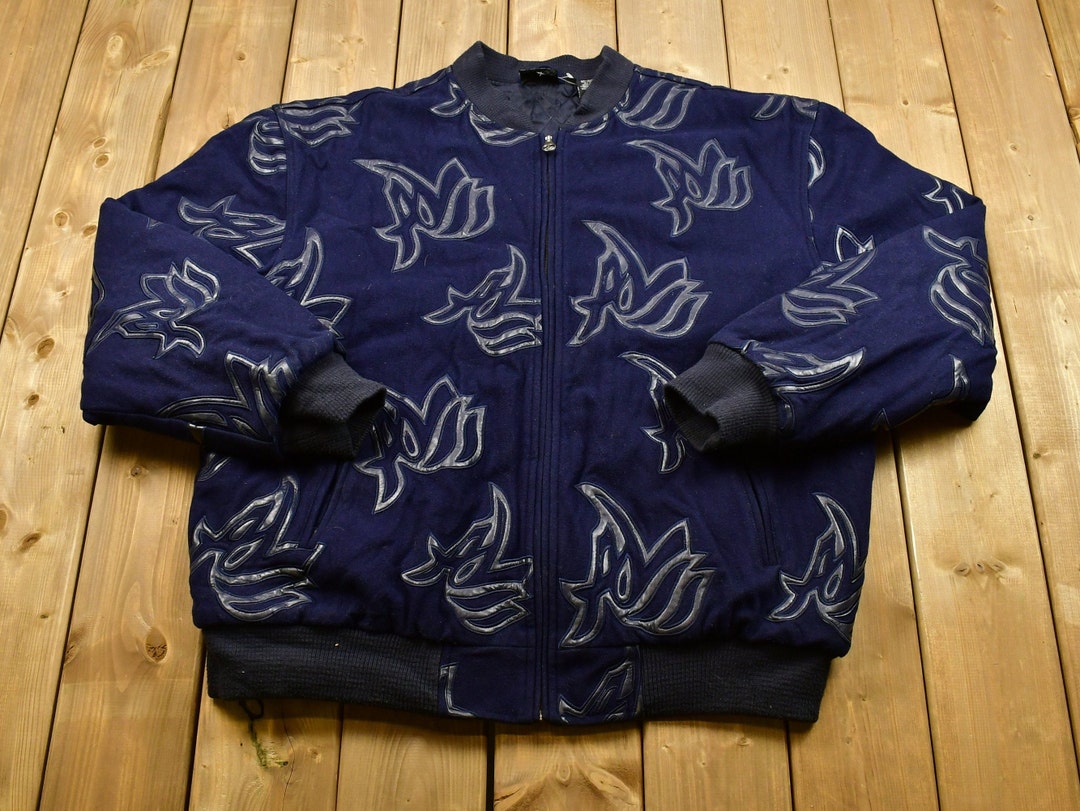 Vintage 1990'S Al Wissam Leather Patched Wool Bomber Jacket Vintage 1990'S Al Wissam Leather Patched Wool Bomber Jacket