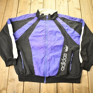 Vintage 1980s Adidas Color-Block Zip-Up Nylon Sweater / Sportswear / Windbreaker / Outerwear Jacket / Streetwear Fashion / Vintage Adidas
