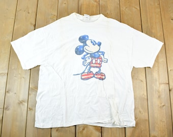 Vintage 1990s American Mickey Disney Cartoon Promo T-Shirt Mens XL / 90s Mickey Tee / Vintage Mickey Mouse / 90s Disney American Flag
