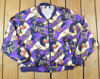 Jaqueta corta-vento vintage Notations com estampas de primavera, década de 1990