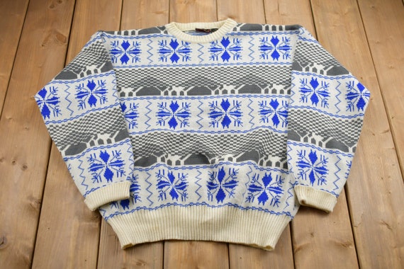 Vintage 1980s Abstract Print Knitted Sweater / Vi… - image 1