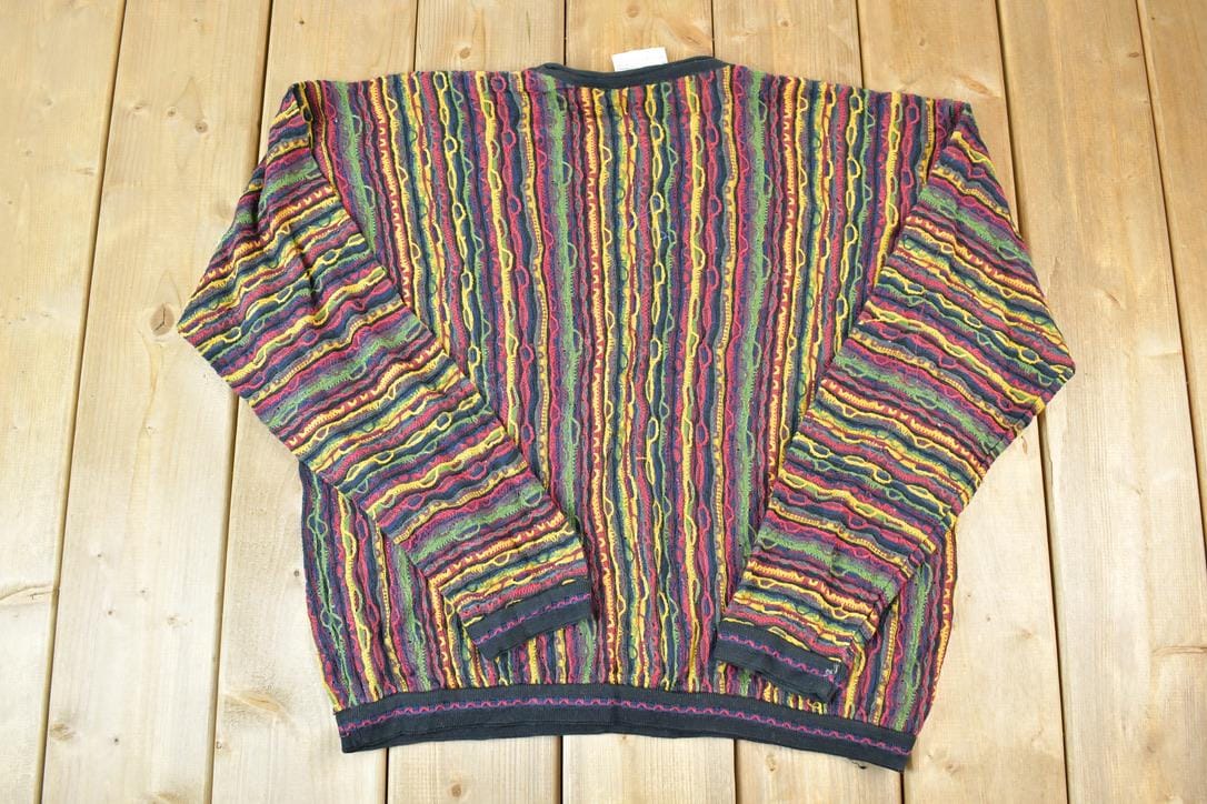 オーストラリア製 coogi 3D crew neck knit 80s 90s Vintage 1990s Coogi Made in Australia 3D Knit 100% Cotton Abstract