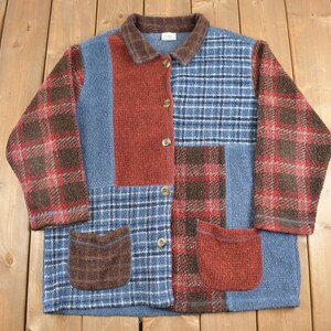 Vintage 1990s Koret City Blues Plaid Fleece Sweater / Sportswear / 90s Button Up / Streetwear / Athleisure / Hiking / Plaid Shirt