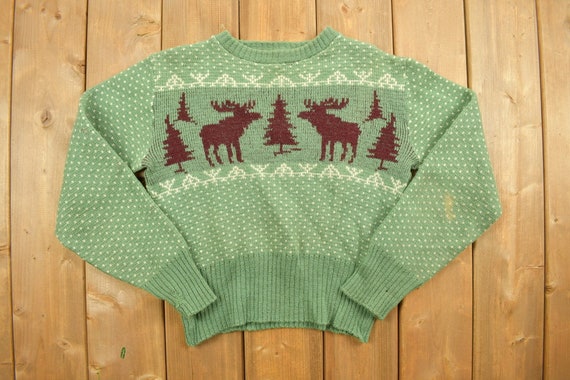 Vintage 1940s Moose Knit Wool Sweater / Christmas Theme / Sweatshirt /  Pullover / Animal Graphic / Winter / Essentials / Hand Knit - Etsy
