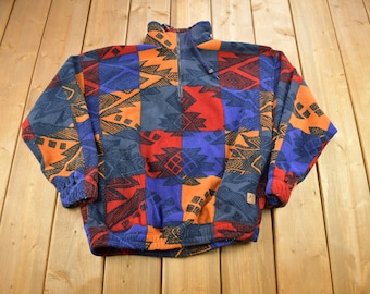 Vintage 1990er K-WAY Azteken Grafik Fleece Pullover / Outdoorsman / 90er Jahre Pullover / Streetwear / Wandern / All Over Print