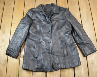 Vintage 1990s Danier Mens Full Length Heavy Leather Coat