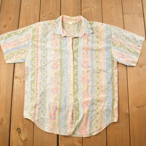 Vintage 1990s Whithney Lang Blumen & Streifen Hemd / 1990s Button Up / Vintage Flanell / Basic Bluse / All Over Print