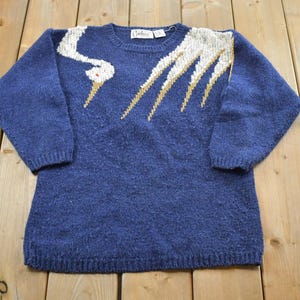 Maglione girocollo vintage anni '90 Carducci Knit Swan da donna taglia S / Girocollo vintage anni '90 / Fantasia all-over / Colorato / Felpa