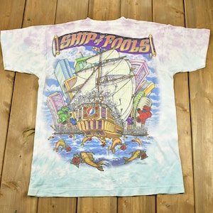 Vintage 1993 Grateful Dead Ship Of Fools All Over Print Pirate T-shirt / Band Tee Music Promo / Tie Dye / Single Stitch / Liquid Blue image 2