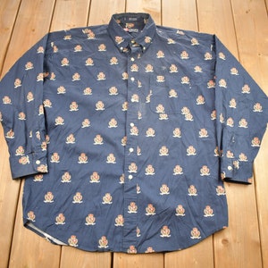 Vintage 1990s Chaps Ralph Lauren All Over Print Button Up Shirt / 1990s Button Up / Crest Logo /