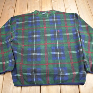 Vintage 1990s Nautica Plaid Fleece Crewneck / Vintage Nautica / Nautica Sweater / Streetwear / Size XL