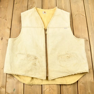 Vintage 1980s Carhartt Sherpa Lined Beige Work Vest / Vintage Workwear / Streetwear / 80s / Made In USA / Outdoorsman / Beige Work Vest