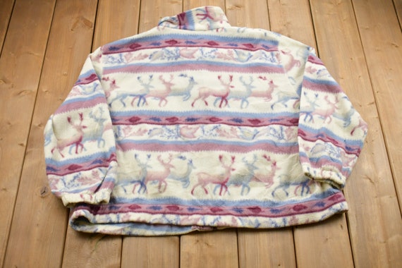 Vintage 1980s Deer All Over Print Full Zip Fleece… - image 2