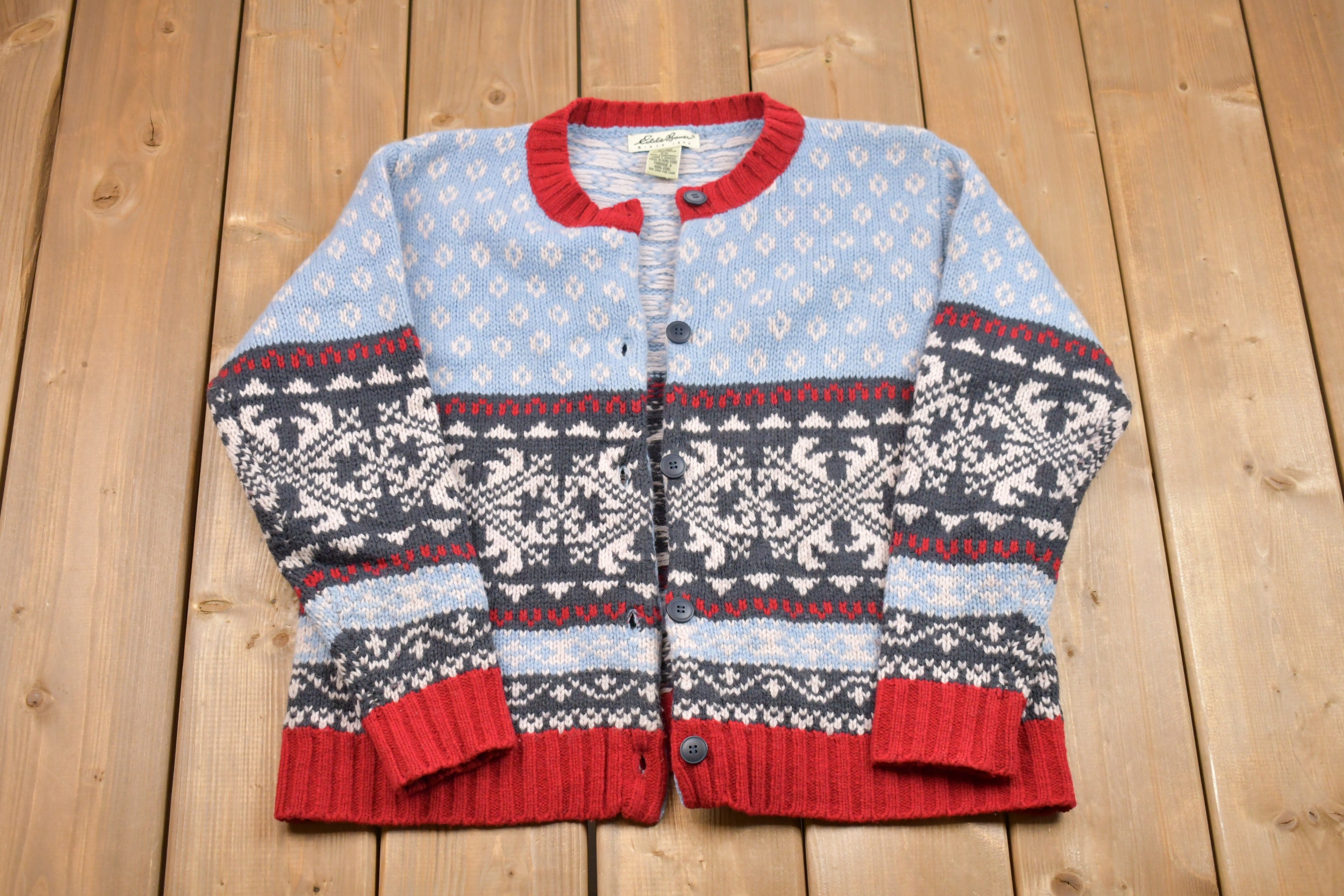 Vintage 1990s Eddie Bauer 100% Lambswool Cardigan Sweater