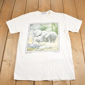 Vintage 1993 African Elephant Graphic T Shirt / Threads For Life / Animal Tee / Made In USA