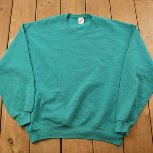 Vintage 1990s Jerzees Green Blank Crewneck Sweatshirt / 90s Crewneck / Made In USA / Essential / Streetwear / 90s Blank
