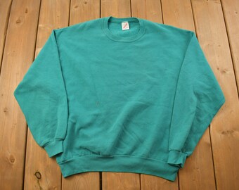 Vintage 1990s Jerzees Green Blank Crewneck Sweatshirt / 90s Crewneck / Made In USA / Essential / Streetwear / 90s Blank