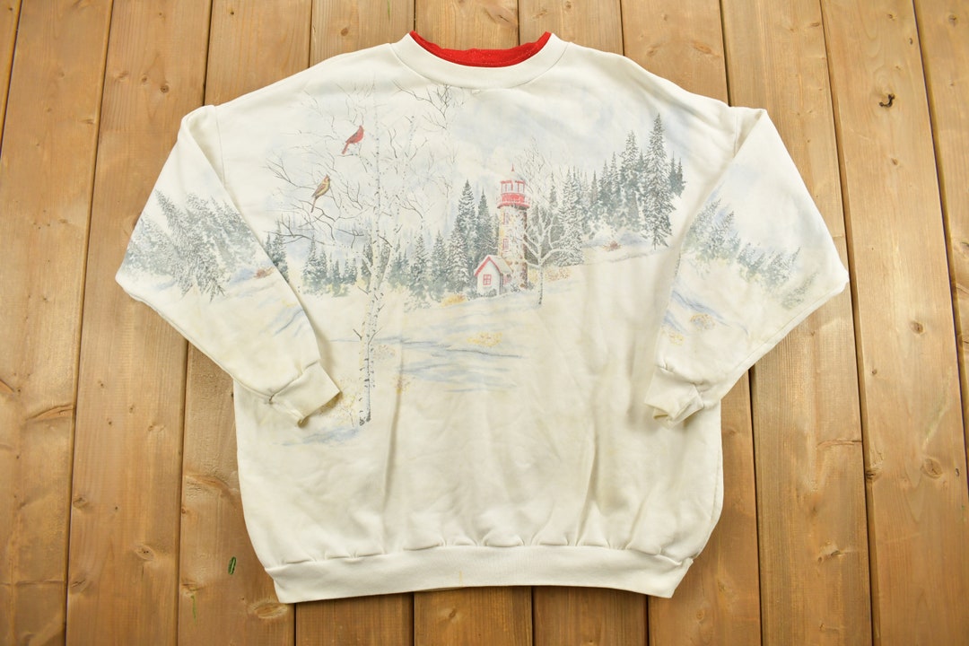 Vintage 1990s Lighthouse Theme All Over Print Sweater / Vintage ...