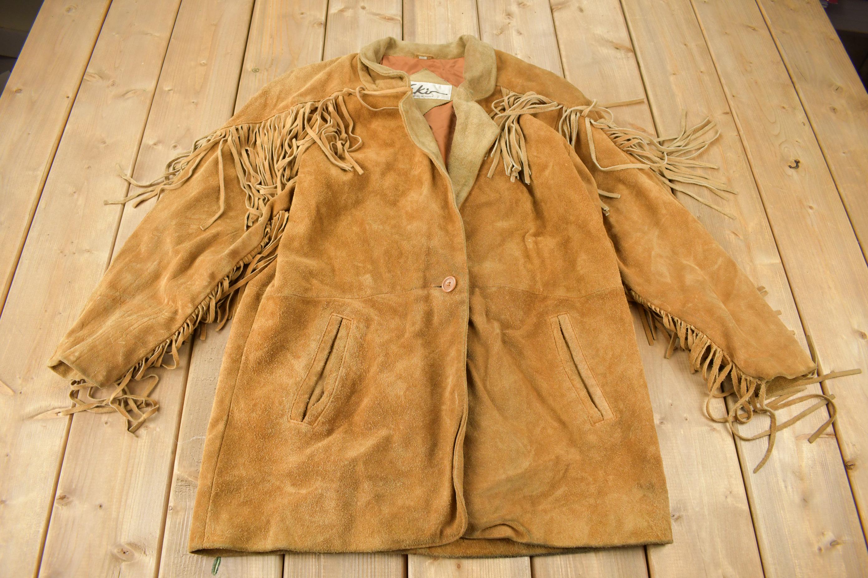 Vintage 1990s Niki Beige Suede Fringe Jacket / Western Jacket
