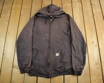 Sudadera con capucha y cremallera Carhartt vintage de los años 90, desteñida por el sol, talla grande alta para hombre / Ropa de trabajo vintage / Suéter Carhartt de los 90