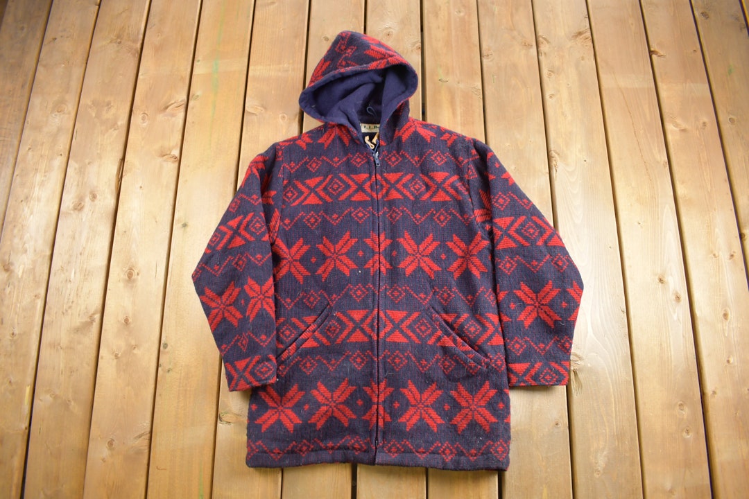 Vintage 1980s LL Bean Full Length Wool Jacket / Wool Pattern