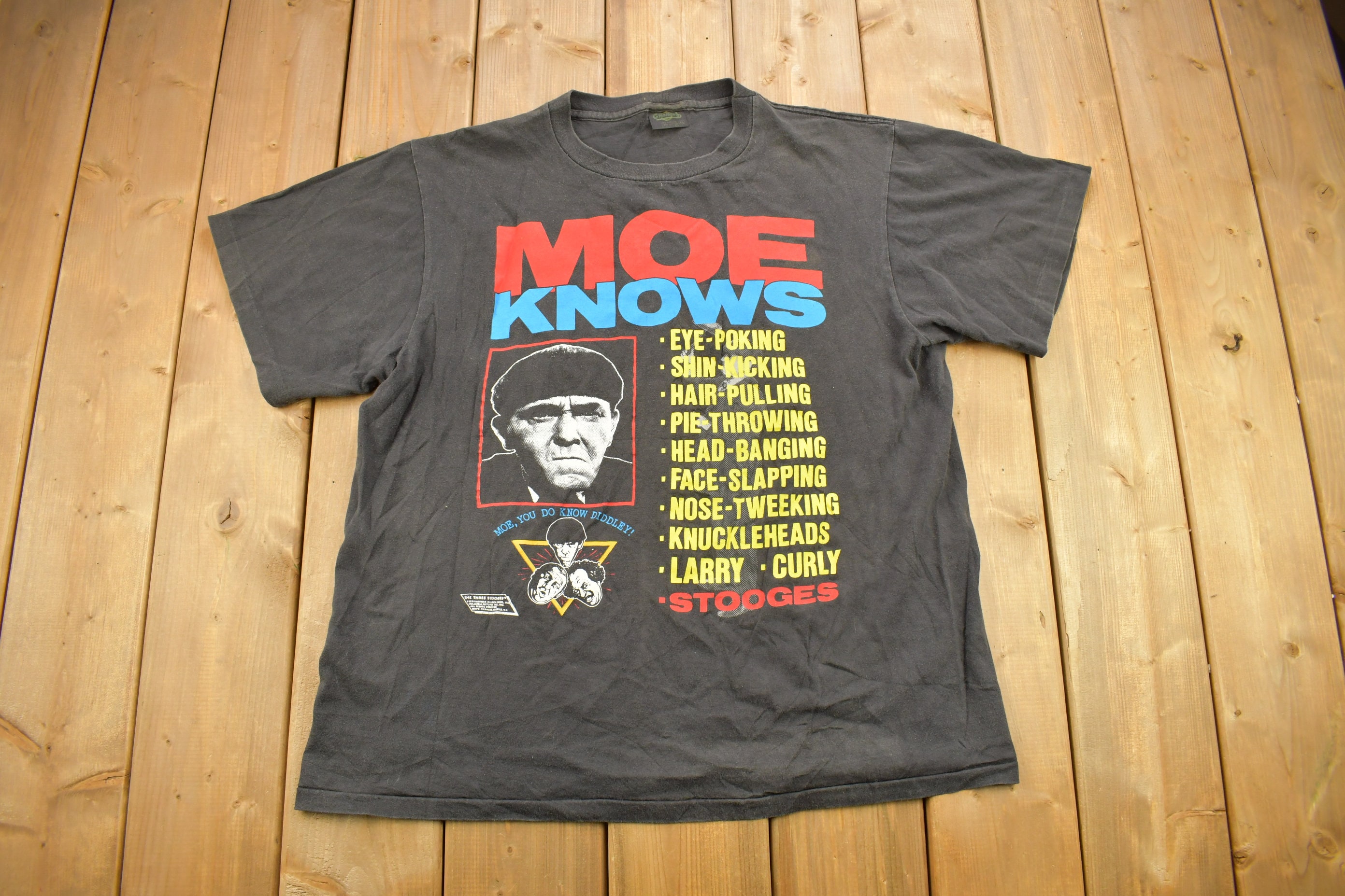 Vintage 1990 the Three Stooges Moe Knows Graphic Promo T-shirt 