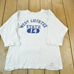 Vintage 1970s 1980s West Chester State University Collegiate T-Shirt Men&#39;s Medium / 80s Champion/ Thrashed Distressed/ NCAA Tee / Americana