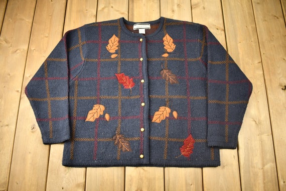 超激安 1990s Vintage Crystal-kobe Sweater Cardigan Leaves Fall トップス