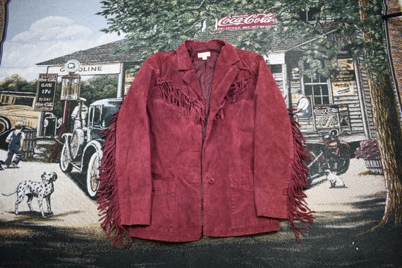 Vintage Fringe Jacket/ Leather Suede Jacket / Fall