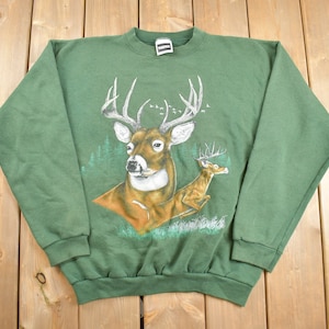 Vintage 1990s Deer Theme Crewneck Sweater / Souvenir / Vintage Sweatshirt / Outdoorsman / Wilderness Sweatshirt / Tultex