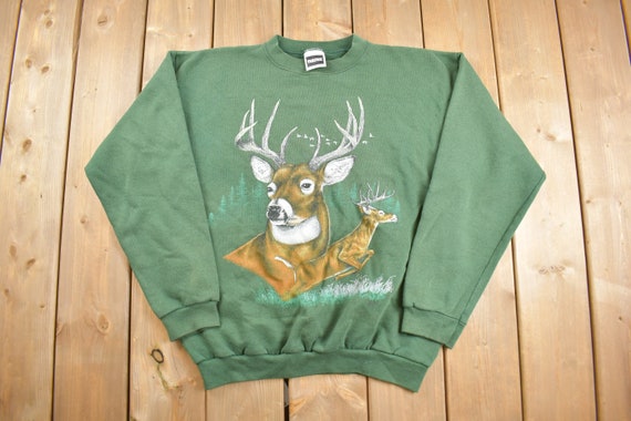 Vintage 1990s Deer Theme Crewneck Sweater / Souve… - image 1