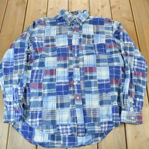 Vintage 1990s Ralph Lauren Classic Fit Patchwork Plaid Button Down Shirt / Plaid Shirt / Vintage Ralph Lauren / Ralph Lauren Patchwork