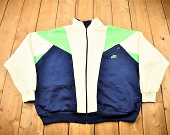 Vintage 1990s Nike Mini Logo Full Zip Sweatshirt / Vintage Nike Grey Tag / Sportswear / Streetwear / Athleisure / Color Block / Embroidered