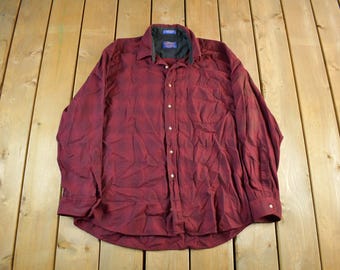 Vintage 1990s Pendleton Wool Plaid Button Up Shirt Men's XL / Lodge Shirt / 100% Pure Virgin Wool / Outdoorsman / Pendleton Flannel