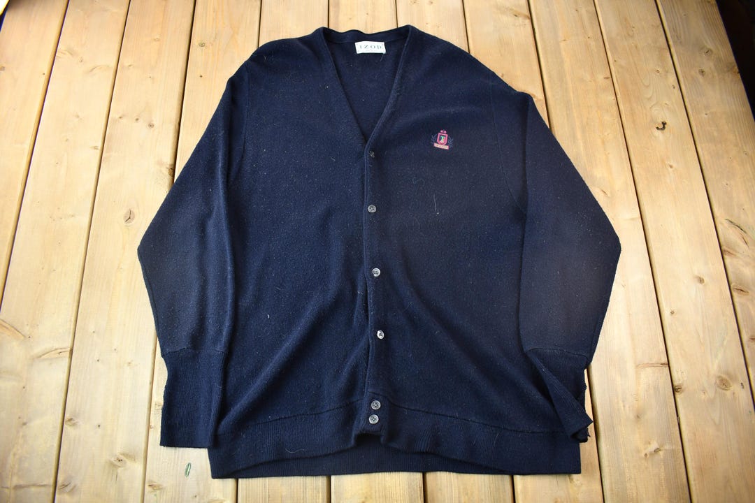 Vintage 1980s IZOD Knit Cardigan Sweater / Acrylic Sweater / Made