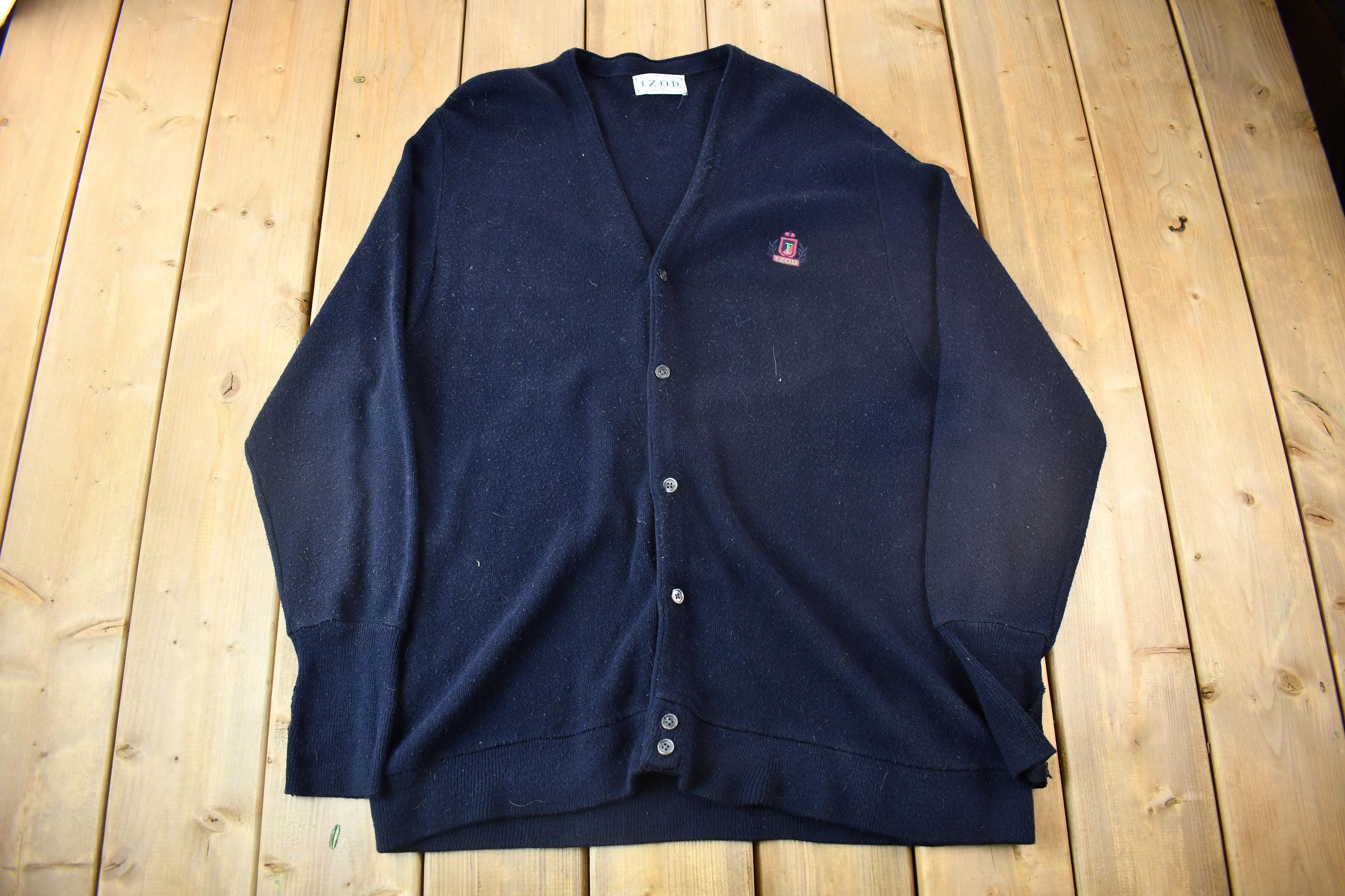 Vintage 1980s IZOD Knit Cardigan Sweater / Acrylic Sweater / Made