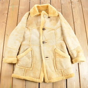 Vintage 1970s Sears The Mens Store Shearling Jacket / Fur & Leather Jacket / Full Length / Two Tone Shearling