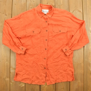 Vintage 1990s Blank Orange Button Up Shirt / 1990s Button Up / Vintage Flannel / Basic Button Up / Made In USA / Pocket Shirt / Western