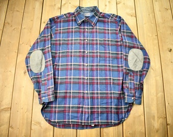 Vintage 1960s Pendleton Plaid Flannel Button Up Shirt / 100% Virgin Wool / Leather Accents / Outdoorsman / Made In USA / True Vintage