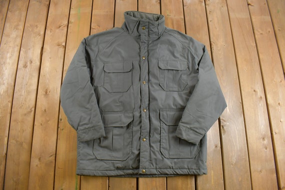 Vintage 1990s Woolrich Cargo Pocket Grey Winter Puffer Jacket 