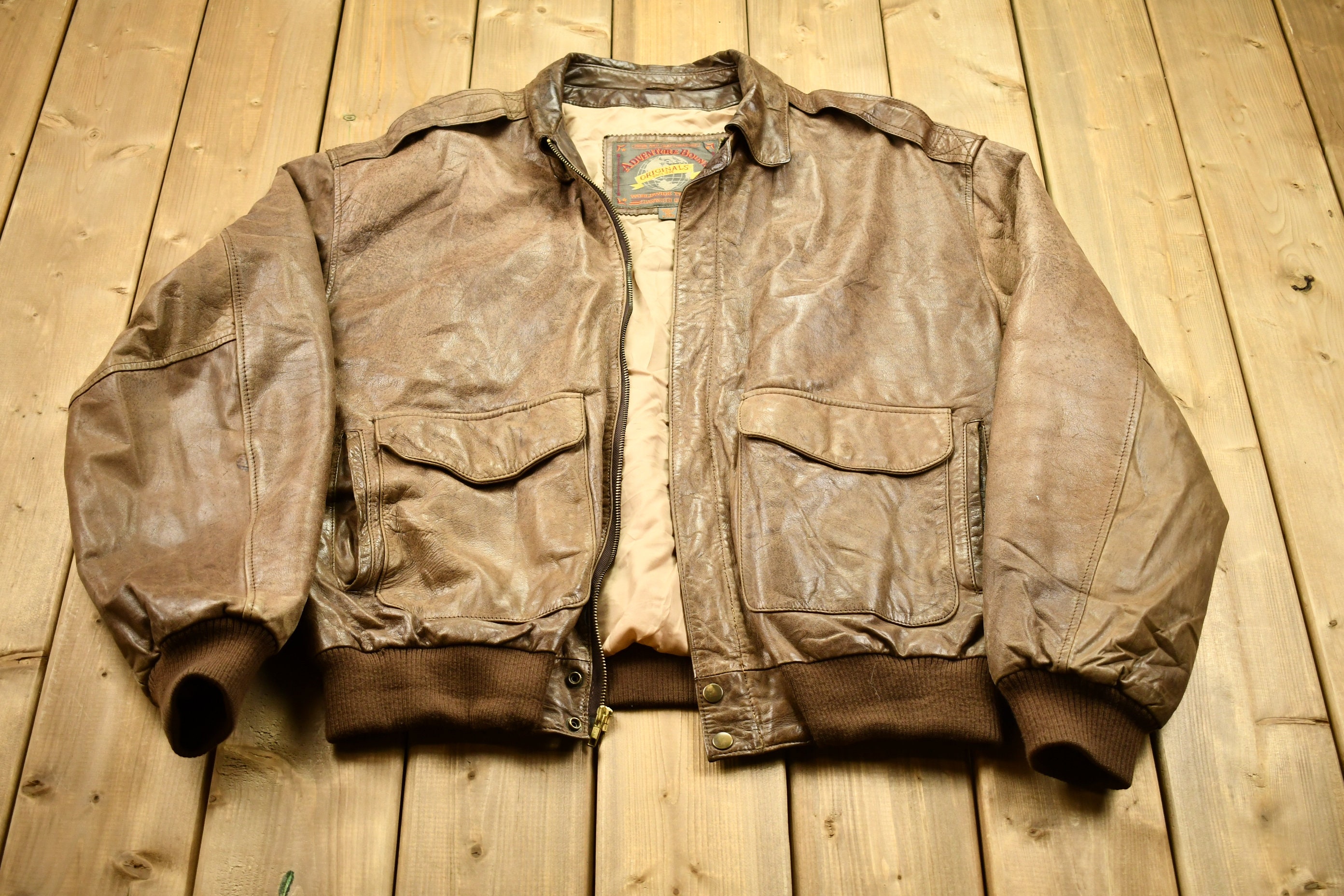 Vintage 1990s Adventure Bound Leather Varsity Jacket / Fall Vintage 1990s Adventure Bound Leather Varsity Jacket / Fall