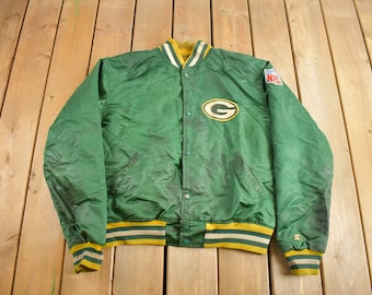 Vintage 1980s Green Bay Packers NFL Satin Starter Jacket / Snap
