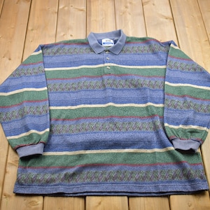 Vintage 1990s Knit Collared Quarter Button Up Sweater / Vintage 90s Sweater / All Over Pattern / Colorful / Sweatshirt / Abstract Pattern