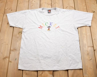 Vintage 1990s Mickey Mouse Embroidered T-Shirt / 90s Graphic Tee / Cartoon / American Streetwear / Walt Disney Company / Disney Vintage