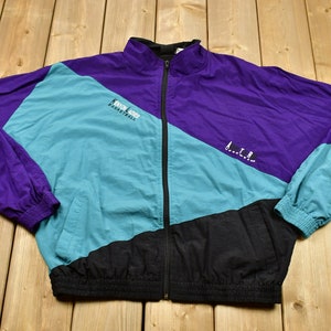 Vintage 1990s Reebok Above The Rim Full Zip Windbreaker / Abstract Pattern / Basketball Sportswear Jacket / Streetwear Fashion / Color Block