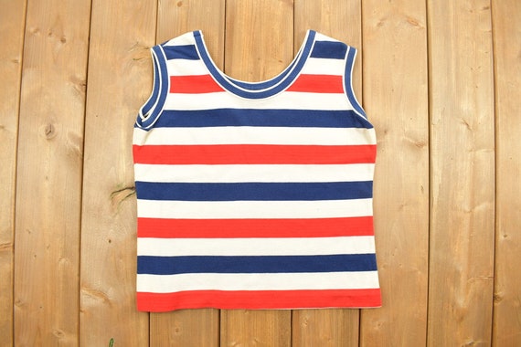 Vintage 1970s Red White and Blue Striped Tank Top… - image 1