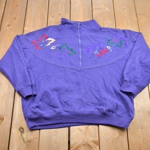 Vintage 1990s Floral Quarter Zip Sweatshirt / 90s Quarter Zip / Chinawear / Athleisure / Streetwear / Vintage Fashion